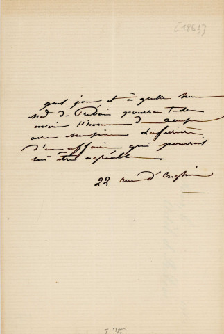 Note de l'écrivaine Regnauld de Prébois Adèle à l'acteur Adolphe Laferrière (1863).