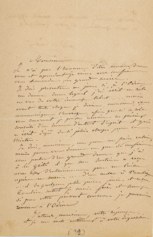 Lettre autographe signée de l'écrivaine Regnauld de Prébois Adèle à l'acteur Adolphe Laferrière (sd).