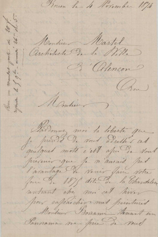 Foire de la Chandeleur (1875-1879), demandes de boutiques sous la coupole de la Halle au Blé, sur la place d'Armes : états nominatifs, correspondance, flyers, plans, mémoires.