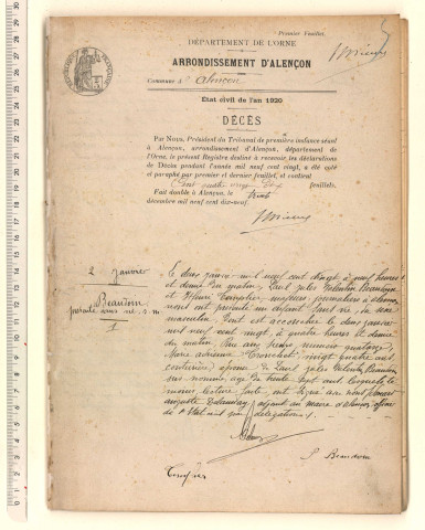 Registre des actes de décès (1920).