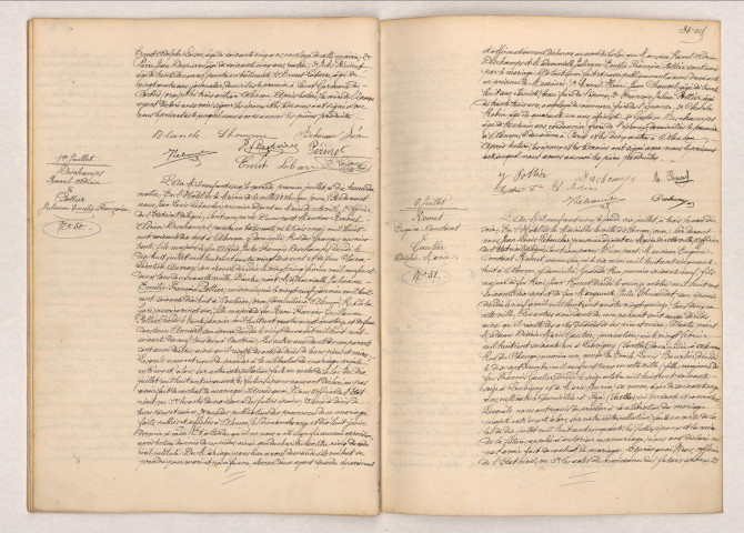 Acte de mariage de BIHOREAU Léon Charles et LHOMME Blanche Clémence Berthe (24 juin 1905), acte de mariage de DESCHAMPS Raoul Adrien et POTTIER Julienne Émélie Françoise (1er juillet 1905), acte de mariage de ROMET Eugène Constant et GAUTIER Désirée Marie (6 juillet 1905).