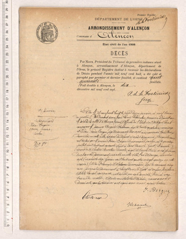 Registre des actes de décès (1908).