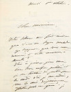 Lettre autographe signée de la femme de lettres Louise Colet au comédien Louis Fortuné Adolphe Laferrière (1872-1873).