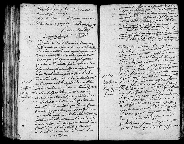 Acte de naissance de LAVILLE TAINBREUSE Jacques François Bienaimé (23 octobre 1796),acte de naissance de ROULLIER Pierre Toussaint (23 octobre 1796),acte de naissance de GUYARD Marie Suzanne Jeanne enfant naturel (25 octobre 1796).