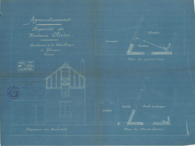 permis de construire n°32, agrandissement de la maison d'habitation Boulevard République Alençon, (date de décision : 1936), (auteur du projet, architecte : MENOT (entrepreneur)).