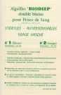 Partenariat Biodep, livraison d'échantillons : carte commande, tarif, échantillons aiguilles "nécessaires pour prise de sang", conditionnement papier kraft (15 x 11 x 0.4)