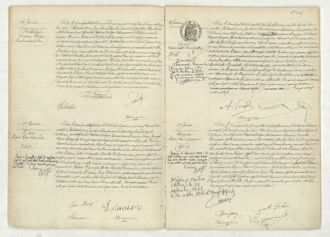 Reconnaissance de PHILADELPHE Eugénie Hélène (15 janvier 1908),acte de naissance de MARY Robert Hippolyte Jules (17 janvier 1908),acte de naissance de GUYON Antoinette Bernadette (16 janvier 1908),acte de naissance de HURIPEAU Marie Louise Geneviève (17 janvier 1908).