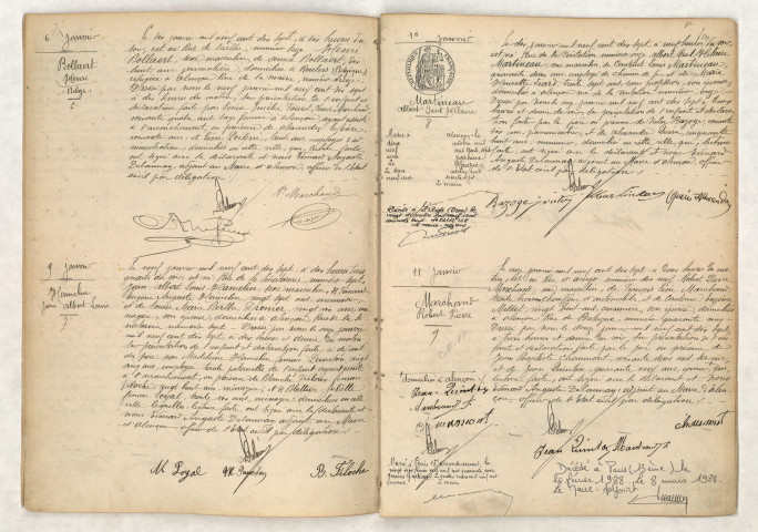 Acte de naissance de BOLLAERT Henri (06 janvier 1917), Acte de naissance de HAMELIN Jean Albert Louis (09 janvier 1917), Acte de naissance de MARTINEAU Albert Paul Hilaire (10 janvier 1917), Acte de naissance de MARCHAND Robert Pierre (11 janvier 1917).