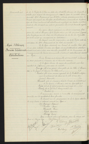 Rejet Mme BEAUMONT née St ELLIET, lettre de Mr le Préfet. Lycée d'Alençon, bourses d'externat, attributions