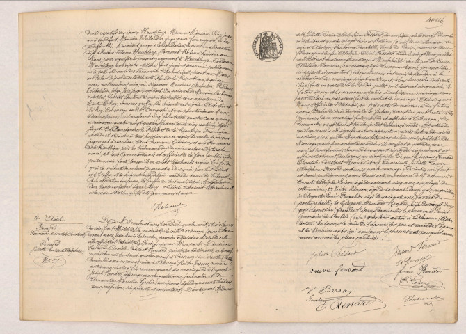 Transcription du jugement de divorce de HURTELOUP Henri Constant et BOSSARD Angeline (4 août 1905), acte de mariage de RENARD Fernand Anatole Constant et FESSARD Juliette Louise Adolphine (4 août 1905).
