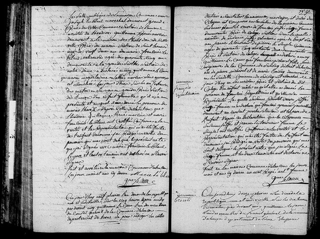 Acte de naissance de LEBLANC Marie Thérèse (21 janvier 1794),acte de naissance PICHEREL François Républicain enfant naturel (28 janvier 1794),acte de naissance de GUESNOIS Bracoli enfant naturel (31 janvier 1794).