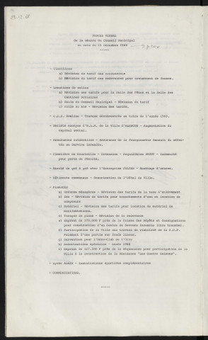 Sommaire sur les affaires à délibérer.