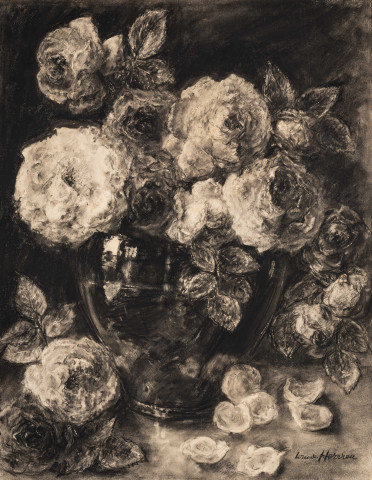 Bouquet de fleurs, fusain, Louise Jeanne Aimée Hervieu, (68.5cm x 52.5cm), signé en bas à droite, collection Bismuth-Etcheverry, acquisition 2024, AMA.