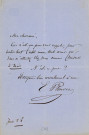 Lettre autographe signée de l'écrivain Edouard Plouvier à l'acteur Adolphe Laferrière (sd).