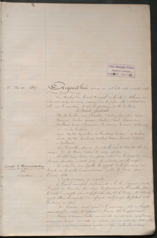 Registre des délibérations du conseil municipal (15 mai 1867 - 13 novembre 1871)