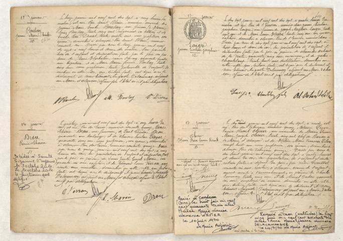 Acte de naissance de BOULAY Jeanne Marie Emilie (13 janvier 1917), Acte de naissance de DROU Renée Thérèse (14 janvier 1917), Acte de naissance de LAIGRE Jeanne Léontine Joséphine (17 janvier 1917), Acte de naissance de OLIVIER Henri Pierre Lucien Raoul (17 janvier 1917).