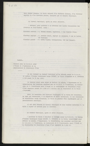 Conseil de Prud'homme, désignation d'un électeur employé, d'un électeur ouvrier, d'un électeur patron. Z.U.P., contrat avec la S.E.B.N. pour l'étude et l'exécution de la construction de réservoirs d'eau, bureau d'études techniques Serge KETOFF, Mr NOVARINA.