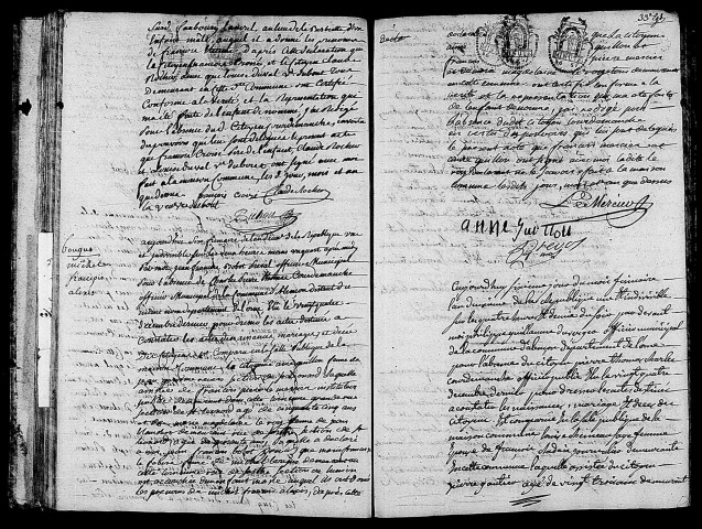 Acte de naissance de CROIZE François Etienne (25 novembre 1793),acte de naissance de BOUJU Michel François Alexis (26 novembre 1793),acte de naissance de BERNARD Louis François Henry (26 novembre 1793).