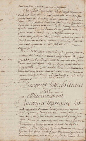 Partage de la succession de Jacques Rocher, répartition en trois lots des parts revenants aux frères Allix (14 juin 1780).