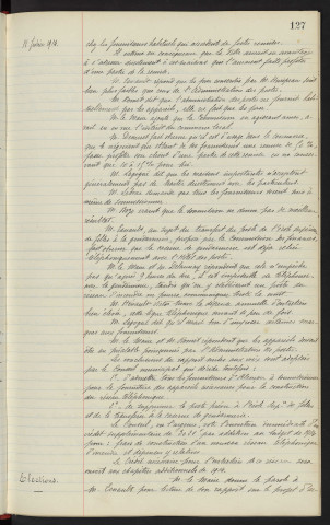 Réseau téléphonique d'incendie, projet de réorganisation. Elections, acquisition d'isoloirs et d'urnes électorales, vote de crédit