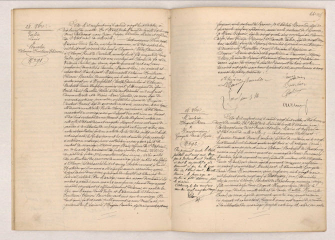 Acte de mariage de VALIN Louis et BOURLIER Alexina Emilienne Eléonore (28 octobre 1905), acte de mariage de MAULOISE Auguste Pierre et HOUSSEMAINE Georgette Louise Renée (28 octobre 1905).