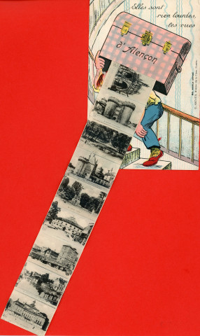 "Elles sont bien lourdes, les vues d'Alençon, carte postale humoristique à système n°30, G. Artaud, Nantes, sd, (14x9), AMA.
