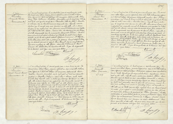 Reconnaissance de CHEVALIER Marguerite Thérèse (3 juin 1910),reconnaissance de LEMIERE Marcel François Marius (4 juin 1910),reconnaissance de PLEDRAN Marcel Henri (6 juin 1910),acte de naissance de ERNAULT Hélène Germaine (6 juin 1910).