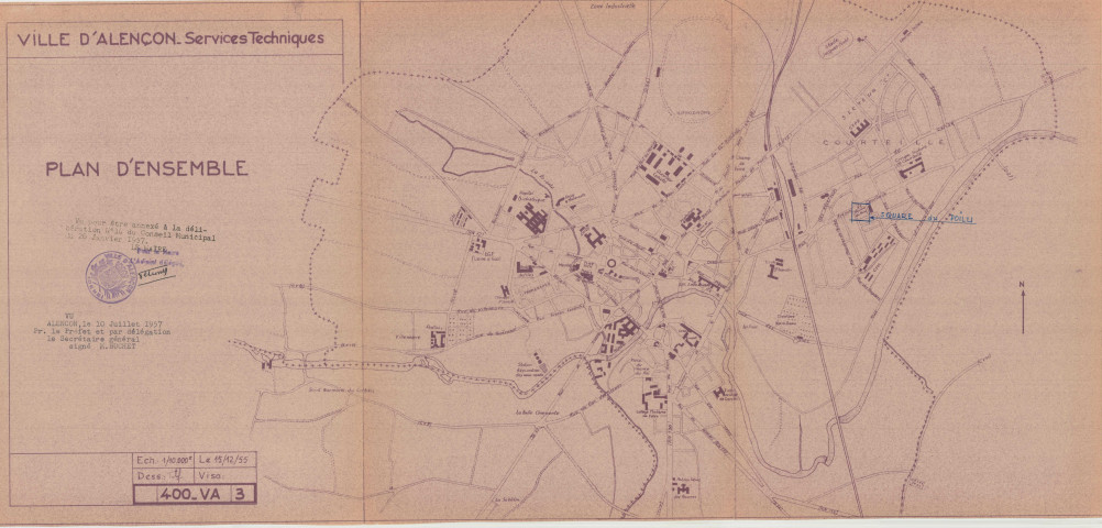 Square du Poilu, plan d'ensemble (Services Techniques, 1/10.000, 15 décembre 1955, 400VA3) (63.5x29.7).