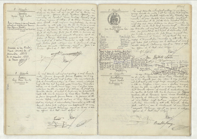 Acte de naissance de MARTIN Marius Emile Gustave (6 décembre 1914),reconnaissance de TESSIER Louis Henri Gaston (9 décembre 1914),acte de naissance de MARTIN Jean Baptiste Alphonse Léon (9 décembre 1914),reconnaissance de BARTHELEMY Edgard Maurice (11 décembre 1914).