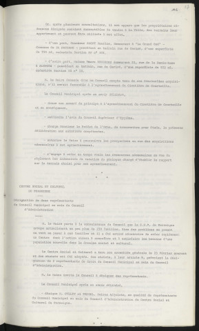 Acquisition de terrains pour l'agrandissement du cimetière de Courteille. Centre social et culturel de Perseigne, désignation de deux représentants du Conseil Municipal au sein du conseil d'administration.