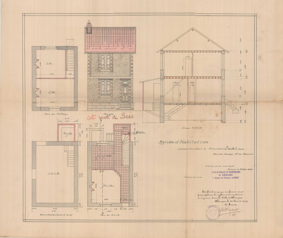 permis de construire n°5, Construction d'une maison d'habitation Route de Sées Alençon, (date de décision : 26/02/1929), (auteur du projet, architecte : GERARD (entrepreneur)).