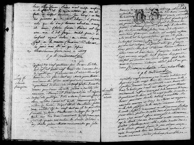 Acte de naissance de MICHEL Marie Jacqueline (28 octobre 1793),acte de naissance de LEROY Etienne Françoise (24 octobre 1793),acte de naissance de LECONTE Pierre Alexis (25 octobre 1793).