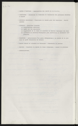 Sommaire sur les affaires à délibérer.