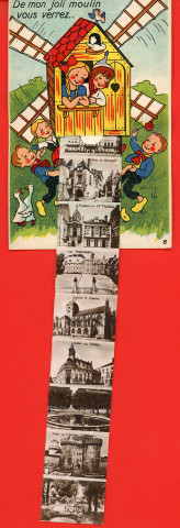 Alençon (Orne), "De mon joli moulin vous verrez Alençon", carte postale humoristique à système couleur n°6, Artaud père et fils, éditeur, Nantes, éditions Gaby, (Date d'utilisation : 22 septembre 1952), (14x9), AMA.