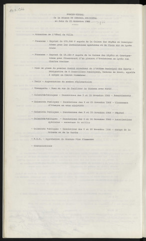 Sommaire sur les affaires à délibérer.