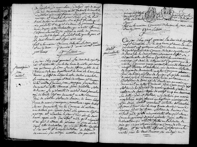 Acte de naissance de BOULARD Marie Anne (7 avril 1794),acte de naissance de JANNEQUIN Jean Michel (8 avril 1794),acte de naissance de MALET Paul Modeste (8 avril 1794).