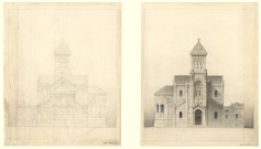 Église Saint Pierre de Montsort, façades antérieure et postérieure, Coisel (éch: 1/100, 52 x 70 cm, 01/12/1875).