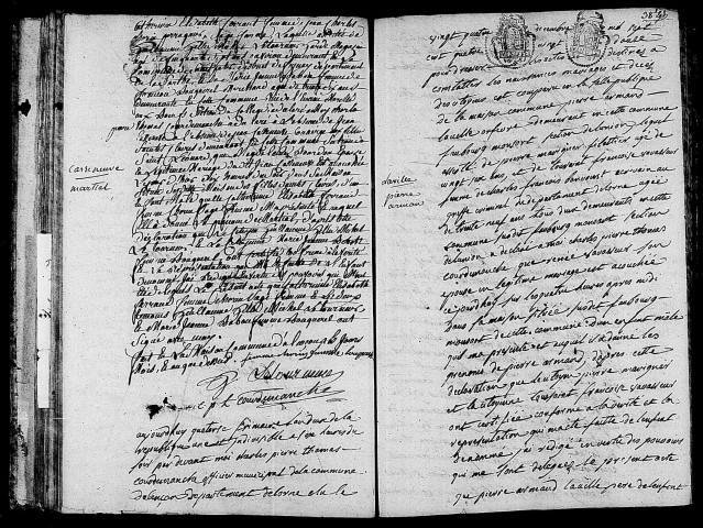 Acte de naissance de CASSENEUVE Martial (2 décembre 1793),acte de naissance de LAVILLE Pierre Armand (4 décembre 1793).