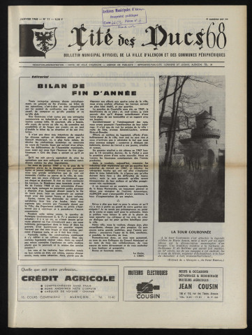 Cité des Ducs, bulletin municipal officiel de la Ville d'Alençon et des communes périphériques n°11 (janvier 1968).