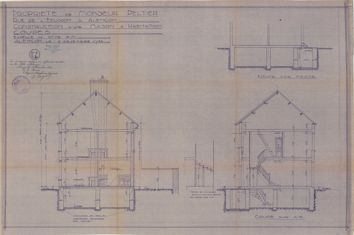 permis de construire n°27, Construction d'une maison d'habitation Rue L'Ecusson Alençon, (date de décision : 1933), (auteur du projet, architecte : MEZEN Albert).