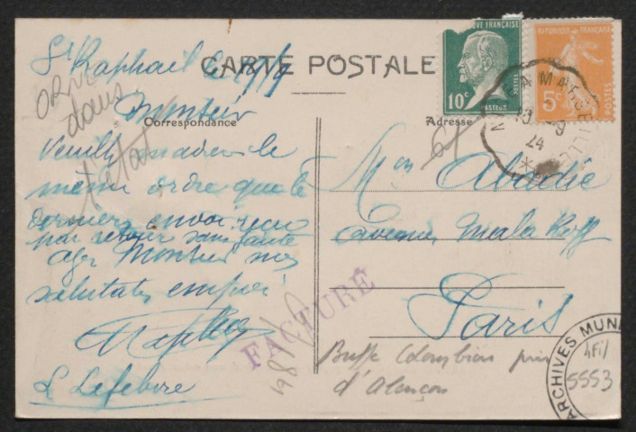 Colombiers, le dépôt des évacués au Haras du Buff, 103e régiment d'infanterie, souvenir de mon cantonnement (Guerre 1914-18), carte postale ancienne noir et blanc, édit, Levebvre, (date d'utilisation : 10 septembre 1924), (14x9), acquisition 2021, AMA.