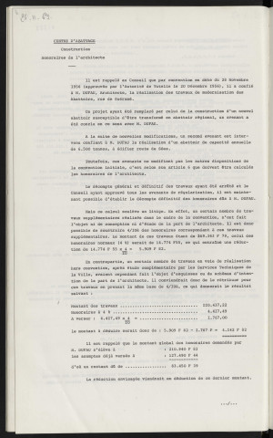 Centre d'abattage, construction, honoraire de l'architecte, Mr DUFEAU architecte.