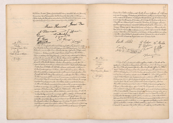 Acte de mariage de PROU Fernand Louis Gustave et HAMARD Emilie Marie Juliette (18 Octobre 1907), LOCHON Georges Arsène Louis et MILET Berthe Marie Albertine (19 Octobre 1907), LACOUR Alfred et FROISSARD Marie Augustine Jeanne (22 Octobre 1907).