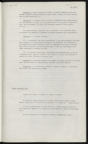 Finances, emprunt de 375 000 F auprès de la caisse des dépôts et consignations pour construction du groupe scolaire n°2 de Perseigne. Budget primitif 1969.