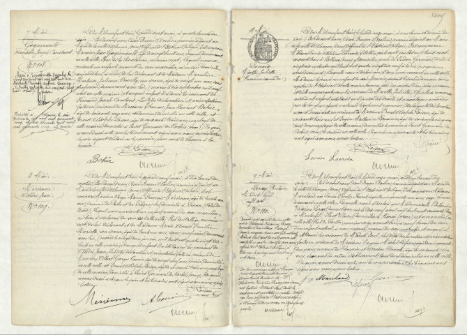 Acte de naissance de GAGNERAULT Fernand Joseph Constant (7 mai 1903),MERIENNE André Jean (8 mai 1903),reconnaissance de LACROIX Marthe Juliette (2 mai 1903),POULAIN Modeste Paul (9 mai 1903).