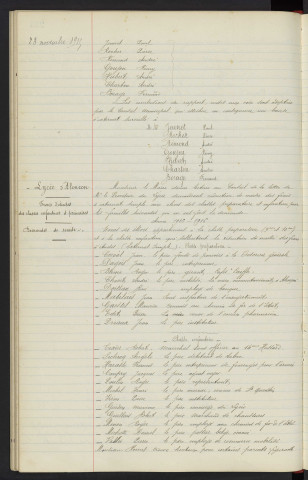 Lycée d'Alençon, bourses d'externat, attribution. Lycée d'Alençon, frais d'études des classes enfantines et primaires, demandes de remise