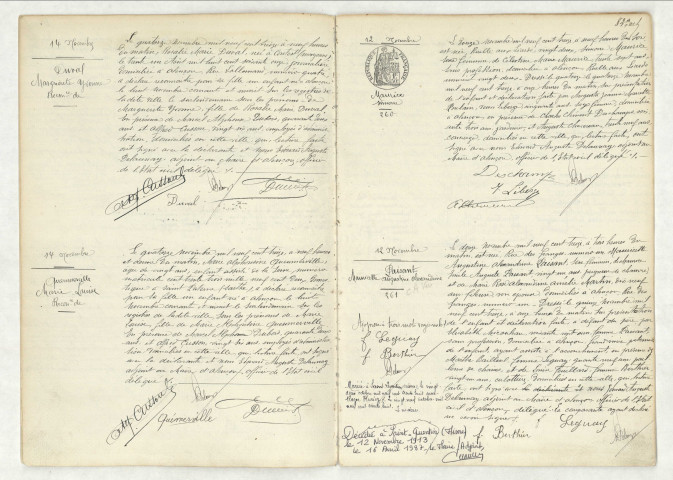 Reconnaissance de DUVAL Marguerite Yvonne (14 novembre 1913),reconnaissance de QUEUMERVILLE Marie Louise (14 novembre 1913),acte de naissance de MAURICE Simon (12 novembre 1913),acte de naissance de PAISANT Mauricette Augustine Alexandrine (12 novembre 1913).