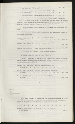 Finances, admissions en non valeur. Vacations funéraires du commissaire de Police.