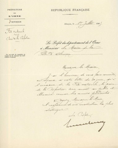 Fête nationale 14 juillet 1905 : affiche Imprimerie A. Herpin, (94 x 130).