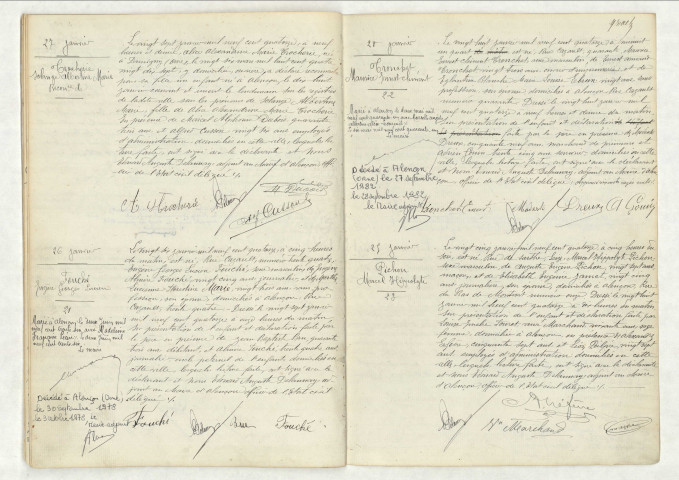 Reconnaissance de TROCHERIE Solange Albertine Marie (27 janvier 1914),acte de naissance de FOUCHE Eugène Georges Lucien (26 janvier 1914),acte de naissance de TRONCHET Maurice Ernest Clément (28 janvier 1914),acte de naissance de PICHON Marcel Hippolyte (25 janvier 1913).